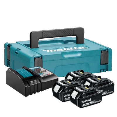 Pack 4 batteries 18v 6ah + chargeur dc18rc + makpac 198140-7 makita