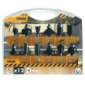 LEMAN Coffret 12 mèches de défonceuse queue 8mm - 418-700-12