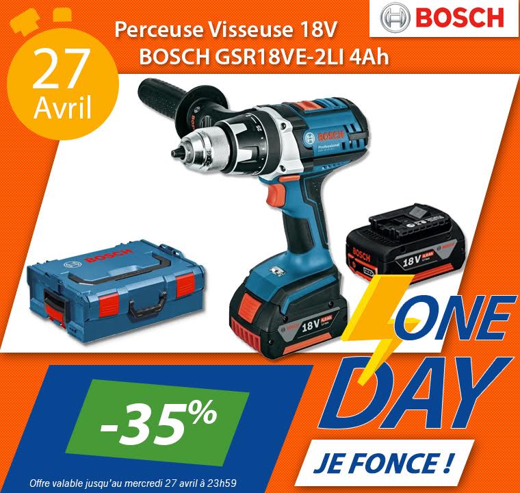 Flyer de la vente flash du BOSCH Perceuse visseuse 18V - GSR18VE-2LI 4Ah