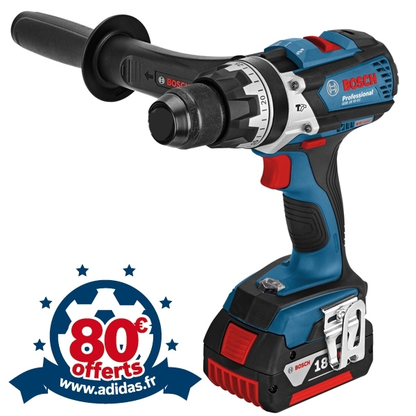 BOSCH Perceuse visseuse percussion 18V 5Ah - GSB18VE-EC et son offre 80€ offert avec Adidas