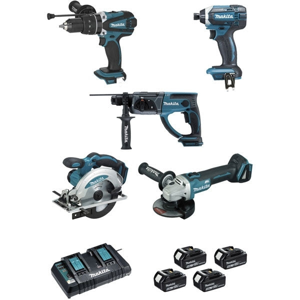 Pack 5 outils 18v lxt 4x5 ah en makpac dlx5039ptj makita