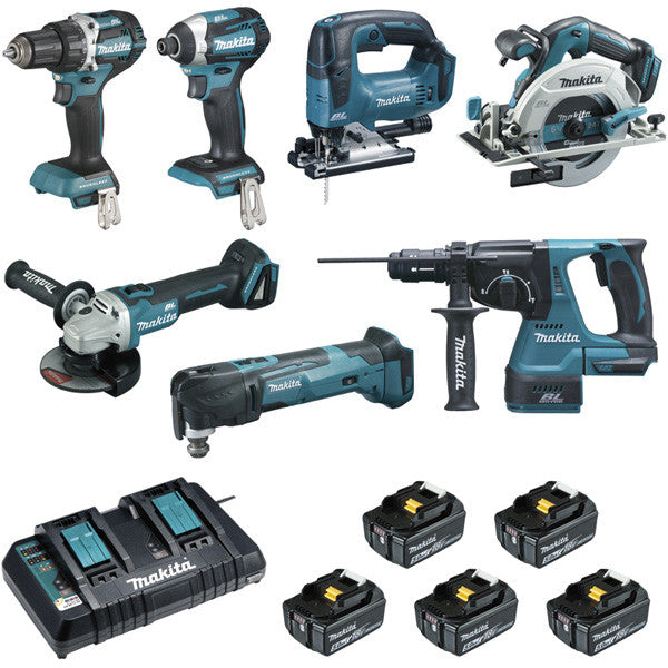 Pack 7 outils 18v lxt 5x5 ah en makpac dlx7014ptj makita