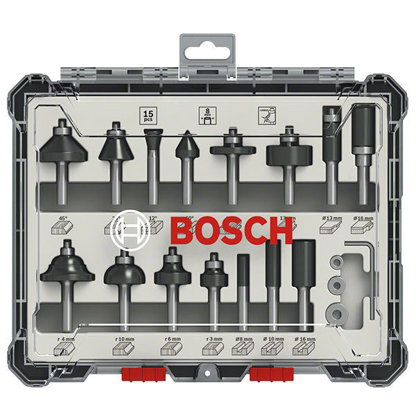 Kit de 15 fraises mixtes à queue de 6mm 2607017471 bosch