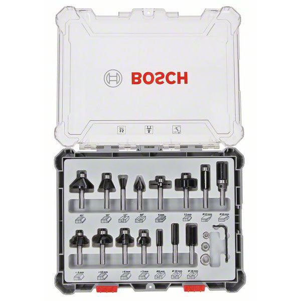 Kit de 15 fraises mixtes à queue de 6mm 2607017471 bosch