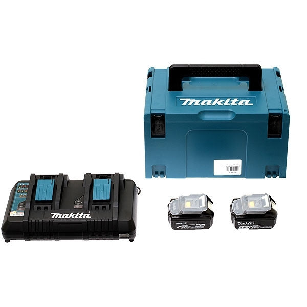 Pack 2 batteries 18v 6ah + chargeur dc18rd + makpac -198077-8 makita