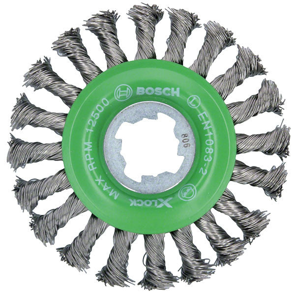 Brosse circulaire à fils torsadés x-lock 115mm heavy for inox bosch