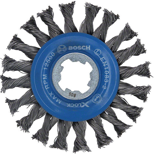 Brosse circulaire à fils torsadés x-lock 115mm heavy for metal bosch