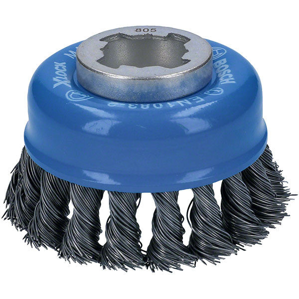 Brosse boisseau à fils torsadés x-lock 75mm heavy for metal bosch