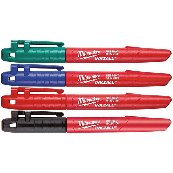 Pack de 4 marqueurs inkzall couleur pointe fine 48223106 milwaukee