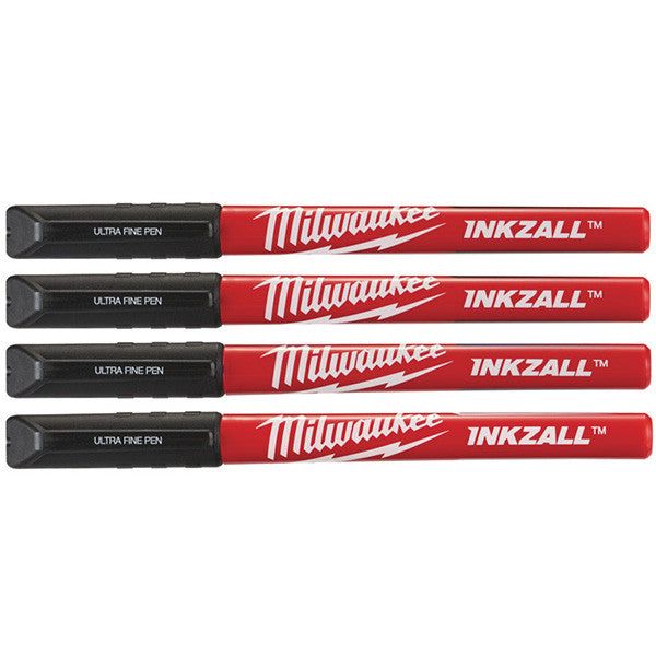 Pack de 4 marqueurs inkzall noir pointe fine 48223164 milwaukee