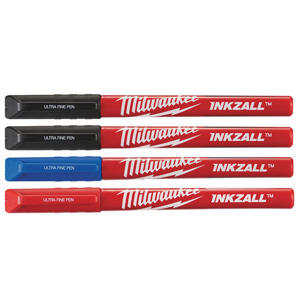 Pack de 4 marqueurs inkzall couleur pointe fine 48223165 milwaukee