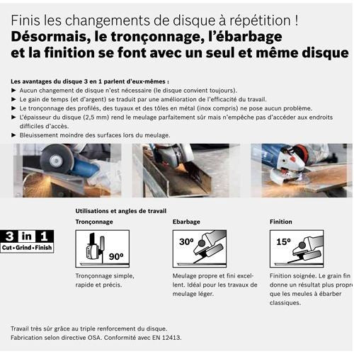 Disque à tronçonner déporté métal inox 3 en 1 bosch
