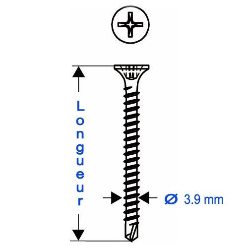 Bandes de 1000 vis placo type s-fb : placo / métal ( 0.7 à 2.2 mm )