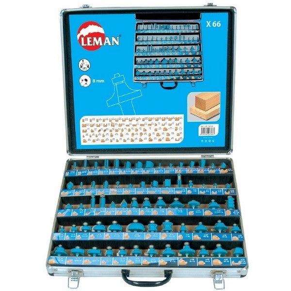 Coffret 66 mèches défonceuse carbure queue 8mm 42870066 leman