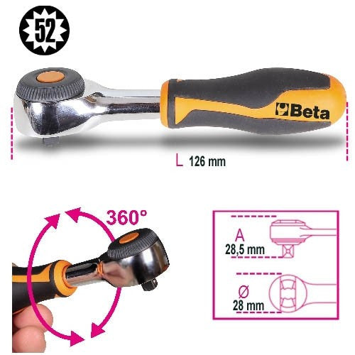 Cliquet 1/4" 52 dents manche tournant 900/58 009000884 beta