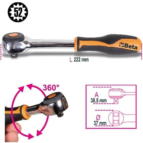 Cliquet 3/8" 52 dents manche tournant 910/58 009100884 beta