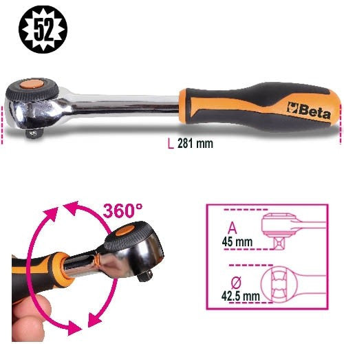 Cliquet 1/2" 52 dents manche tournant 920/58 009200926 beta