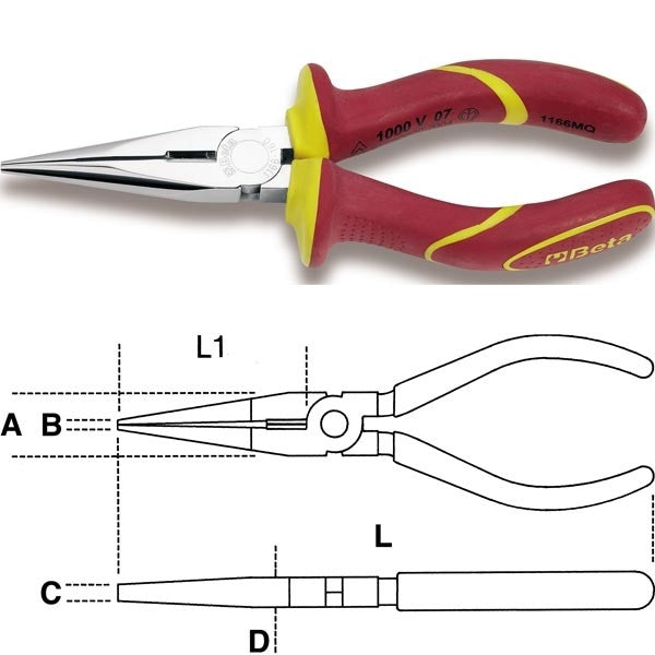 Pinces isolées à becs demi-ronds longs striés 1166mq beta