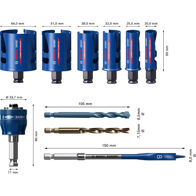 Coffret 11 trépans carbure construc 20 à 76 2608900489 bosch