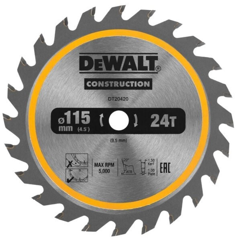 Lame de scie circulaire 115 x 9.5 mm 24t dt20420 dewalt
