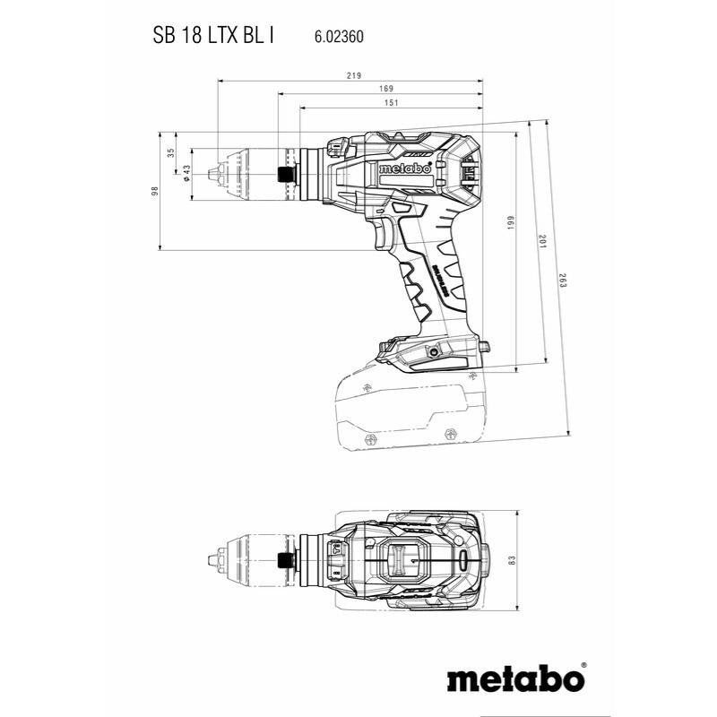 Perceuse à percussion 18v 5.2ah sb 18 ltx bl i 602360650 metabo