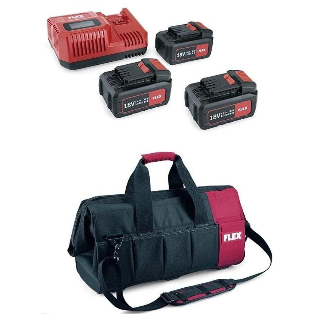 Set 3 batteries ap18.0/5ah+chargeur ca10.8/18 + sac 497444 flex