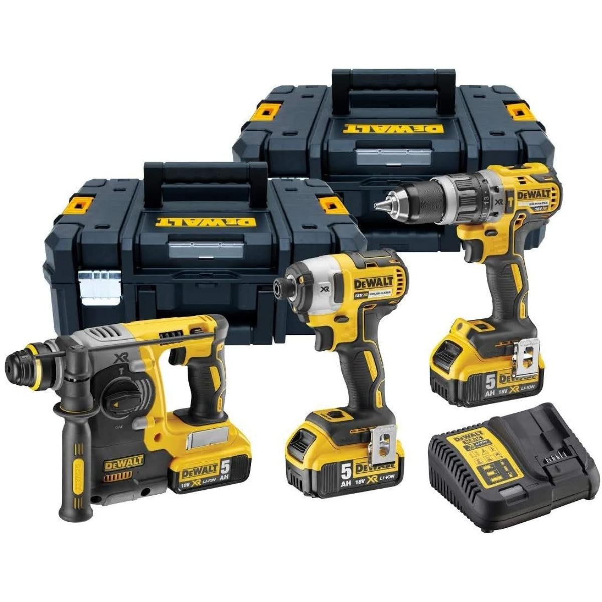 Pack perceuse percussion + perfo sds-plus + visseuse à chocs 18v 3x5 ah dck368p3t-qw dewalt