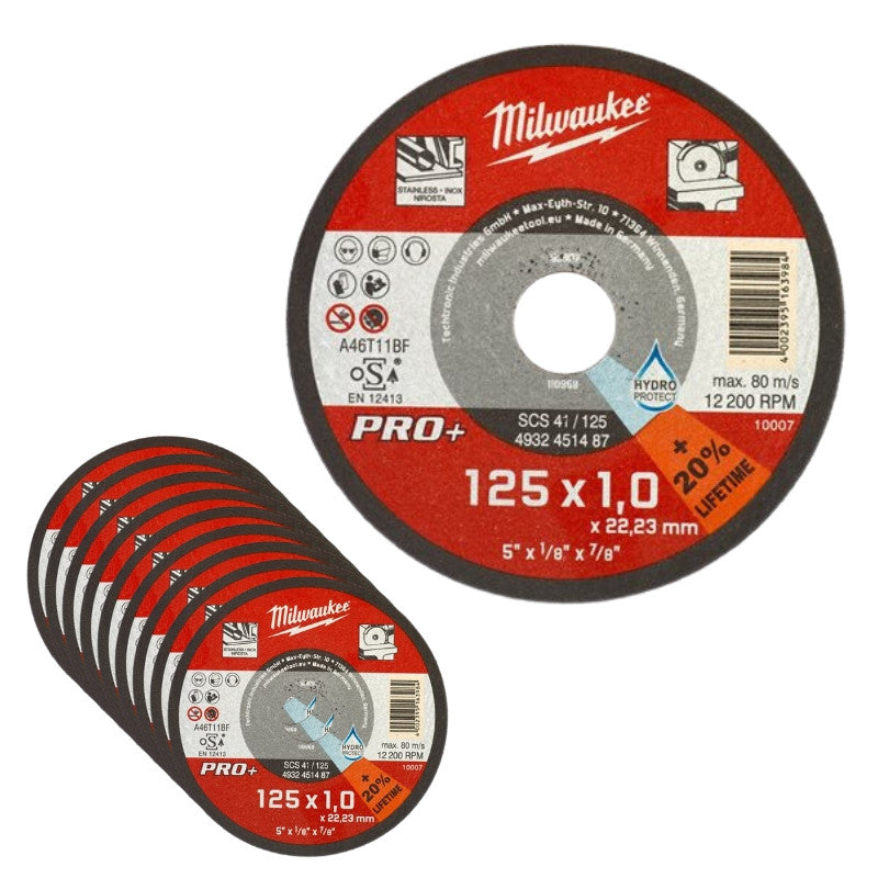 Coffret 10 disques à tronçonner pro+ 125x1 mm 4932478998 milwaukee