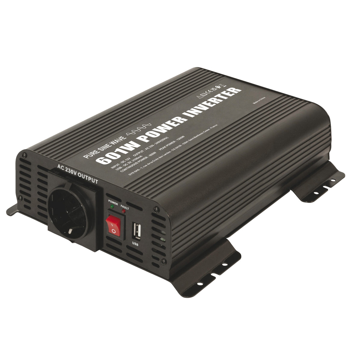 Convertisseur psw 601w 12v télécommande on/off 067332 gys
