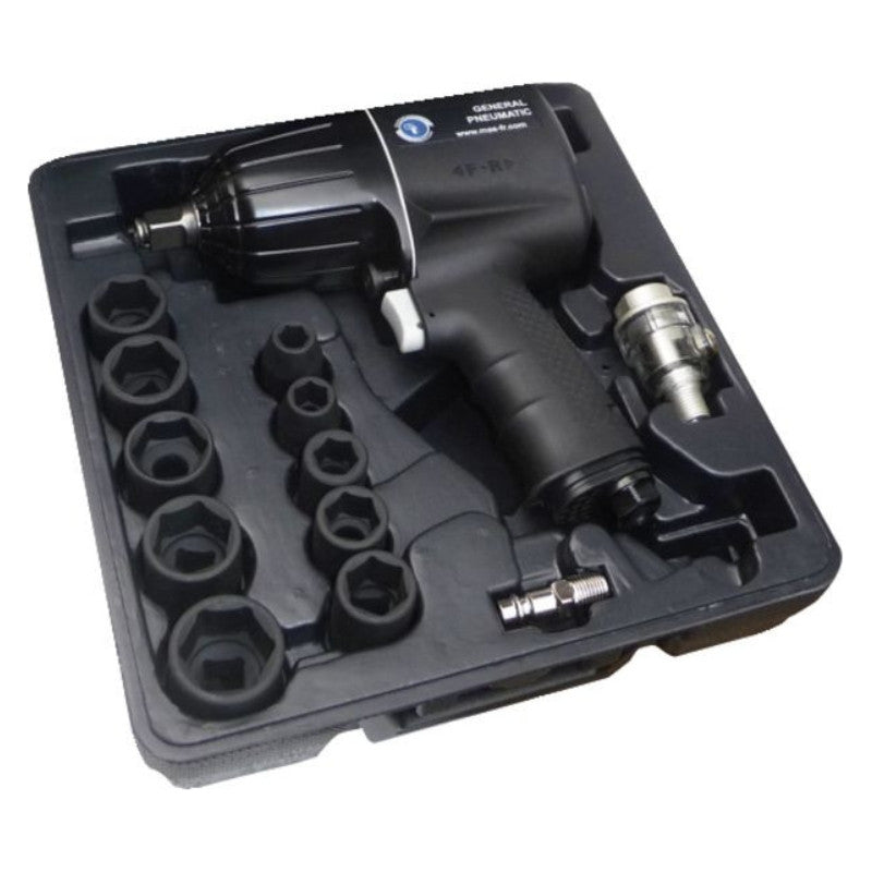 Clé à chocs 1/2'' wolf en coffret + 10 douilles courtes gp1373b general pneumatic