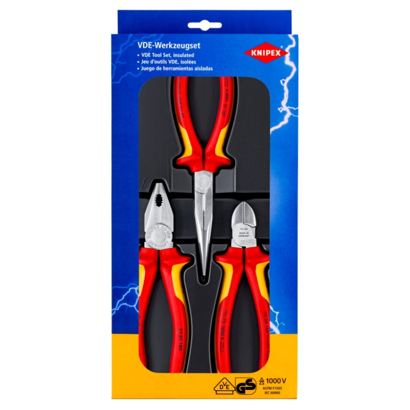Assortiment de 3 pinces électricien isolés 1000v 00 20 12 knipex