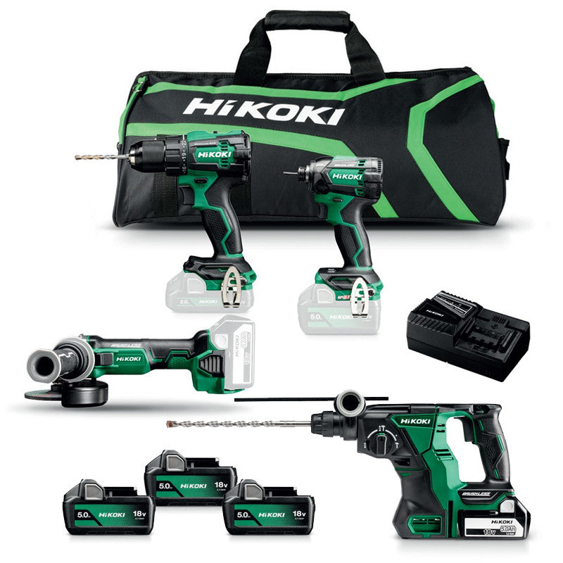 HIKOKI Pack 4 outils 18V 3x5 Ah (DS18DE+WH18DC+G18DBL+DH1826DA) - KC18DEWHZ