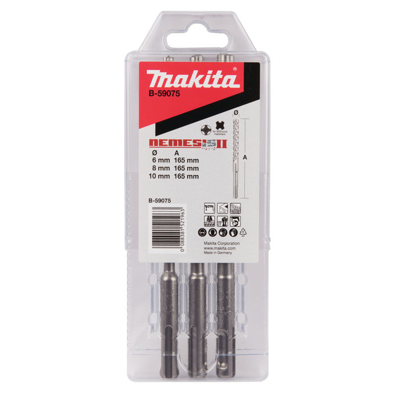 Coffret 3 forets béton SDS-Plus NEMESIS II 4 taillants MAKITA B-59075