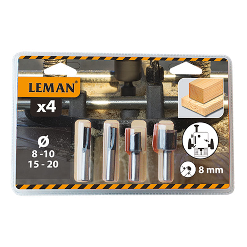 LEMAN lot de 4 mèches droites carbure queue 8mm - 428 700 04