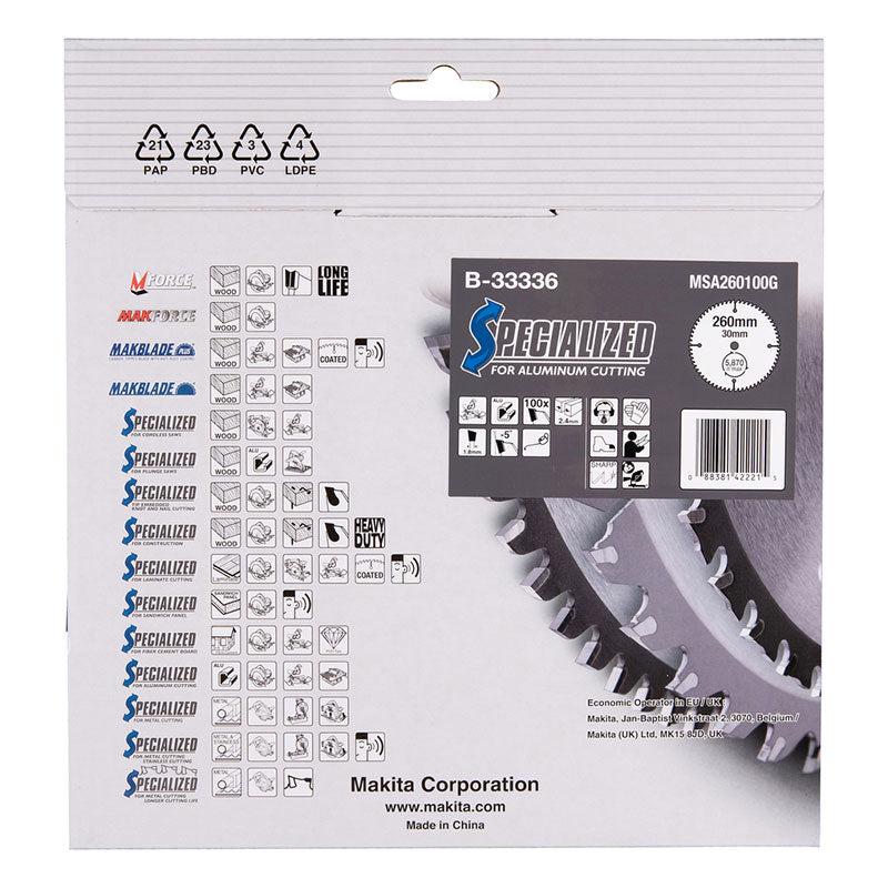 MAKITA Lame 260x30mm 100 dents spécial aluminium - B-33336