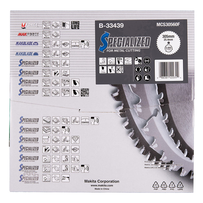 MAKITA Lame carbure metal 305x25,4mm 60 dents - B-33439