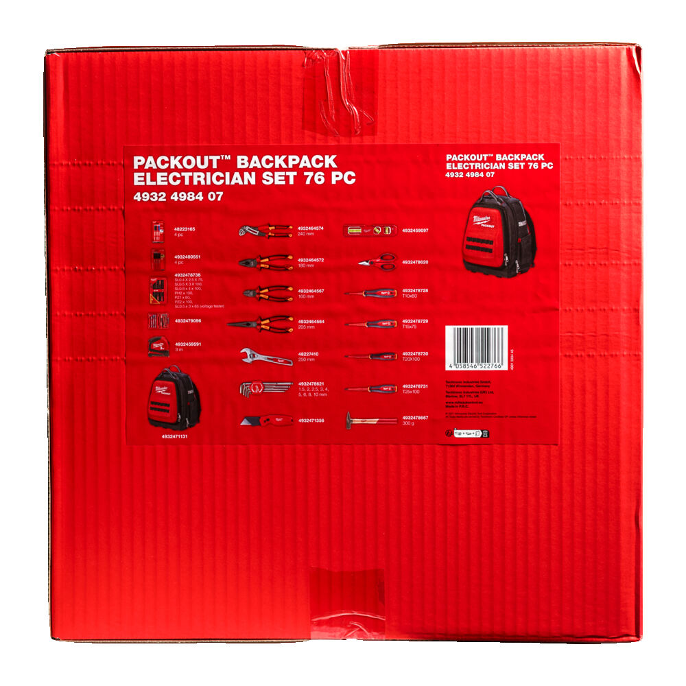 MILWAUKEE Sac à dos électricien packout 76 pcs - 4932498407