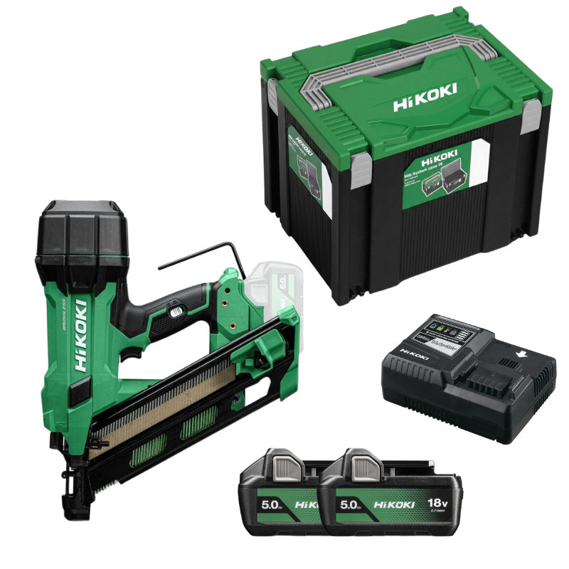 HIKOKI Cloueur de charpente 90mm + 2 batteries 18V 5Ah + chargeur - NR1890DCAWQZ