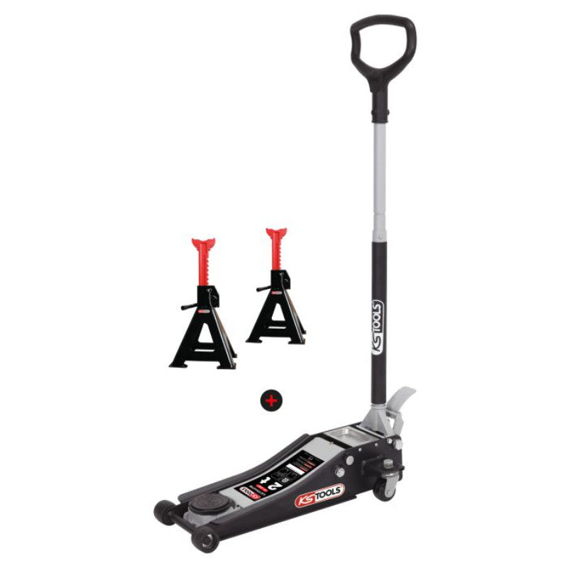 KS TOOLS Lot cric extra-bas acier 2t + Chandelles 2t - 161.0367-A2