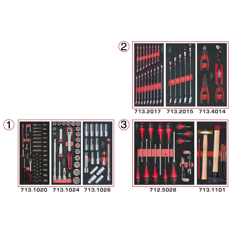 KS TOOLS Lot d'outils 3 tiroirs pour servante 158 pièces - 714.0158