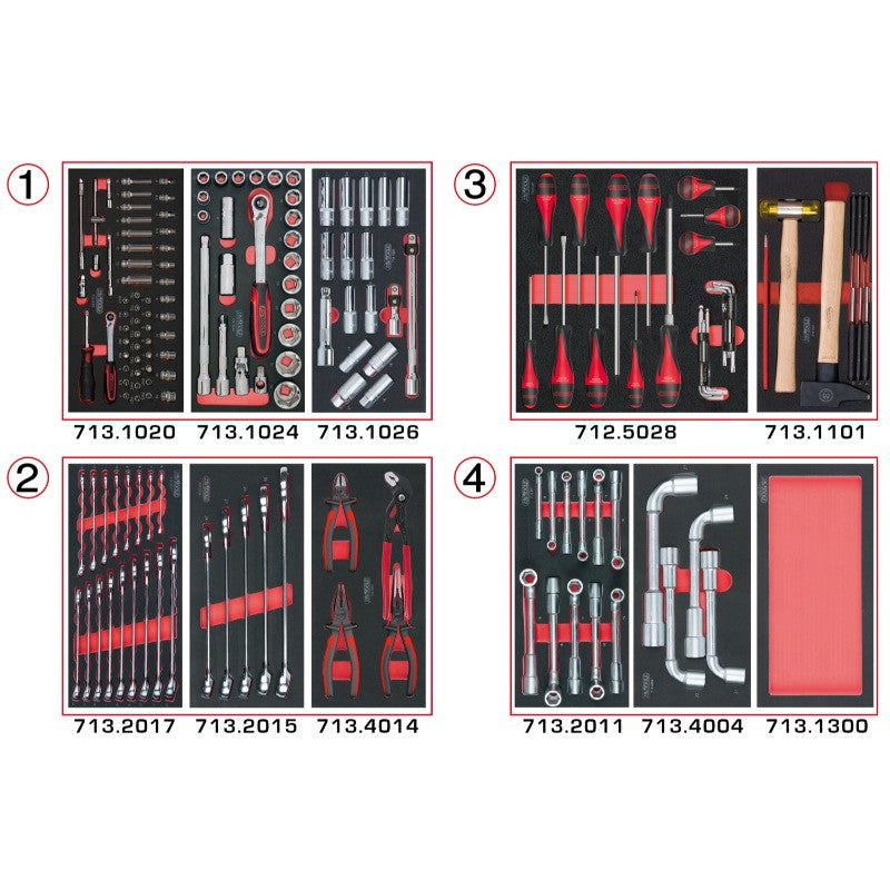KS TOOLS Lot d'outils 4 tiroirs pour servante 173 pièces - 714.0173