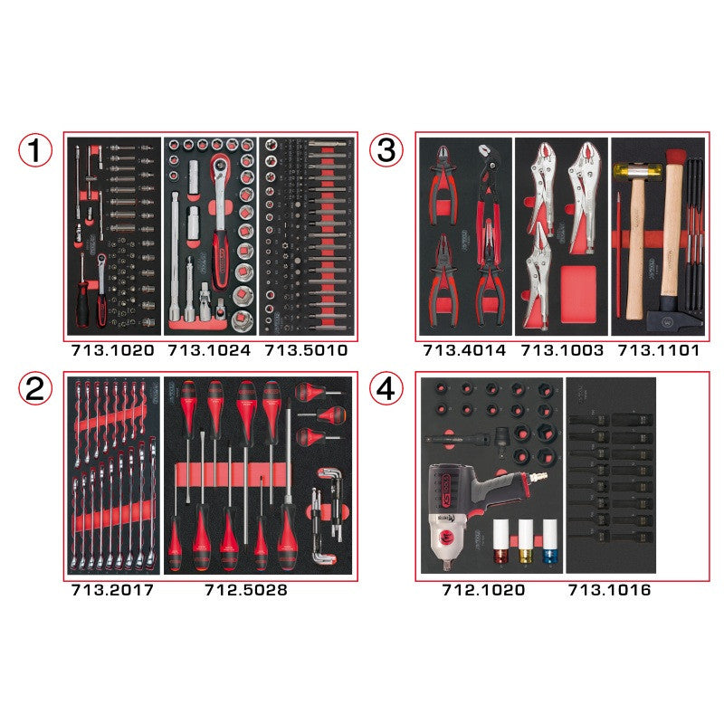 KS TOOLS Lot d'outils 4 tiroirs pour servante 263 pièces - 714.0263