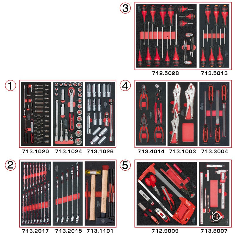 KS TOOLS Lot d'outils 5 tiroirs pour servante 187 pièces - 714.0187