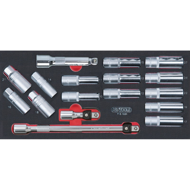 KS TOOLS Module 17 douilles longues et accessoires 1/2'' - 713.1026