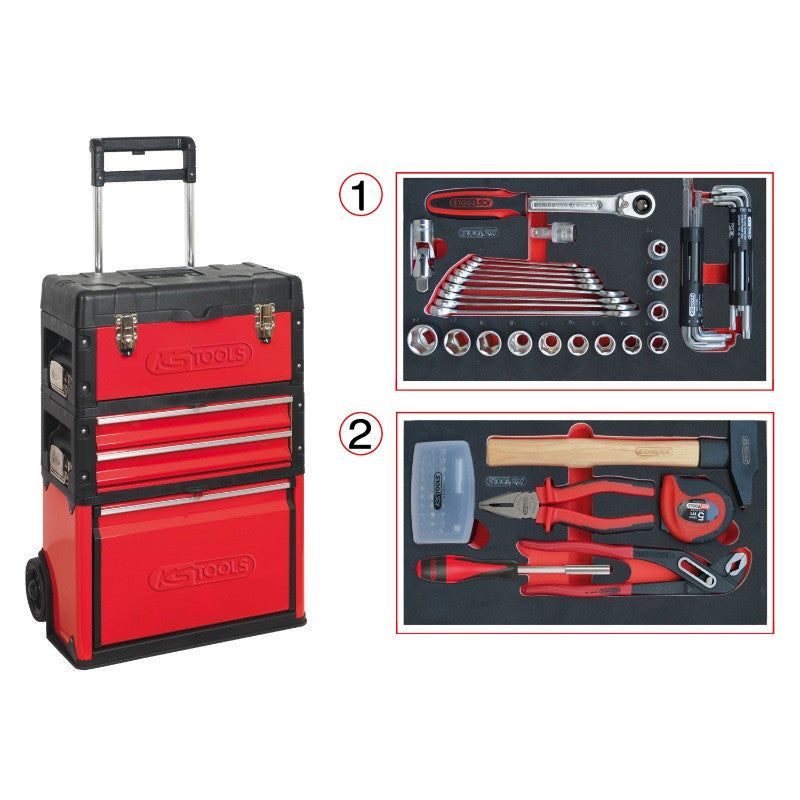 KS TOOLS Servante mobile bi-matière équipée de 77 outils - 850.3477