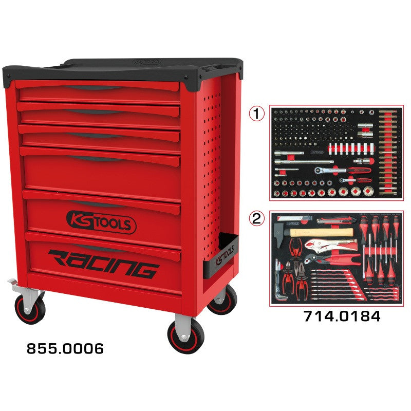 KS TOOLS Servante RACING 6 tiroirs équipée de 184 outils - 855.6184