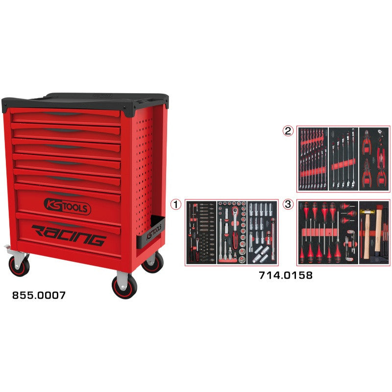 KS TOOLS Servante RACING 7 tiroirs équipée de 158 outils - 855.7158