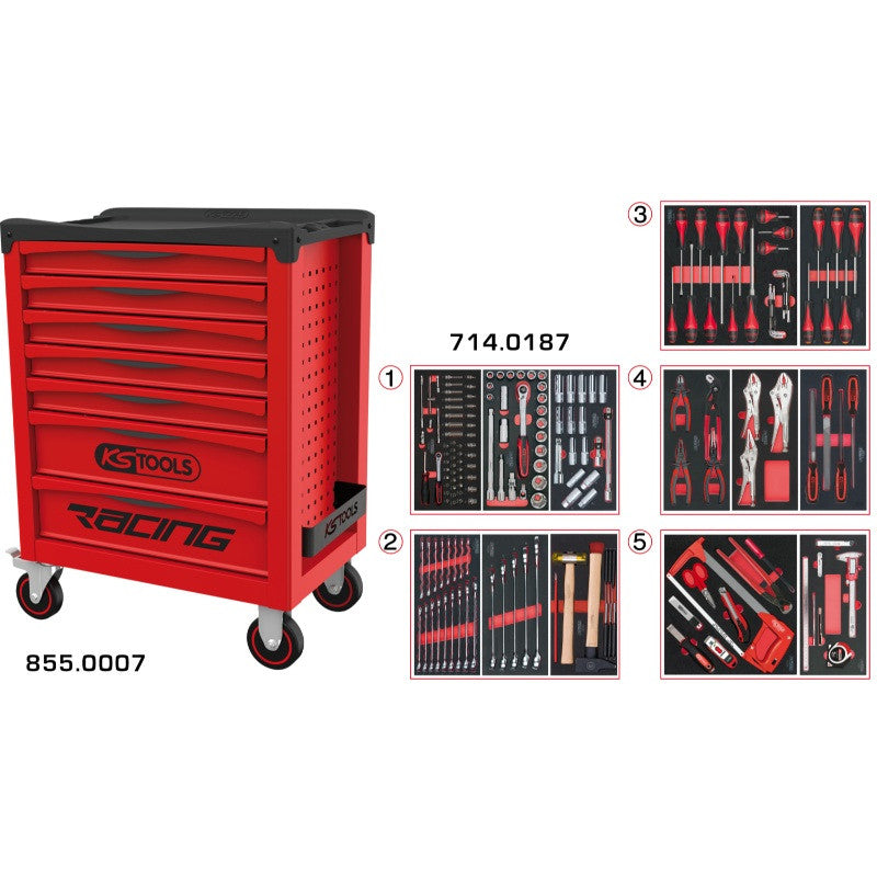 KS TOOLS Servante RACING 7 tiroirs équipée de 187 outils - 855.7186