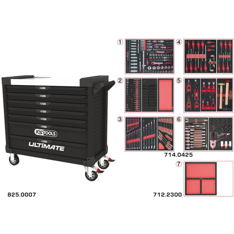KS TOOLS Servante ULTIMATE XL 7 tiroirs avec 428 outils - 825.7427