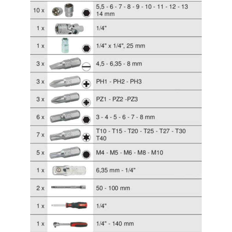 KS TOOLS Coffret 44 douilles et access ULTIMATE 1/4'' - 922.0644